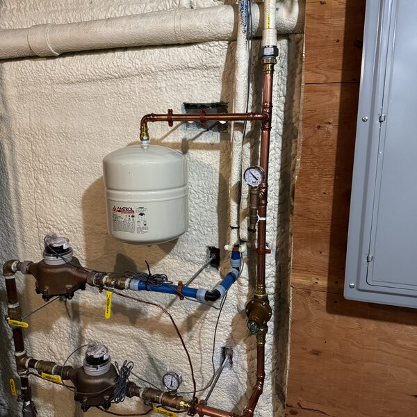 Backflow preventer and pressure-gauge assembly on a copper water service